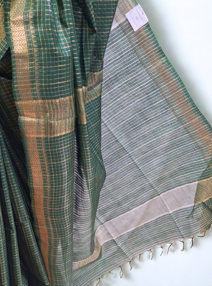 Bottle green semi tussur saree