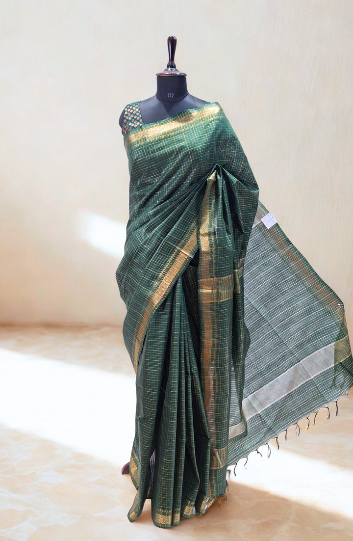 Bottle green semi tussur saree