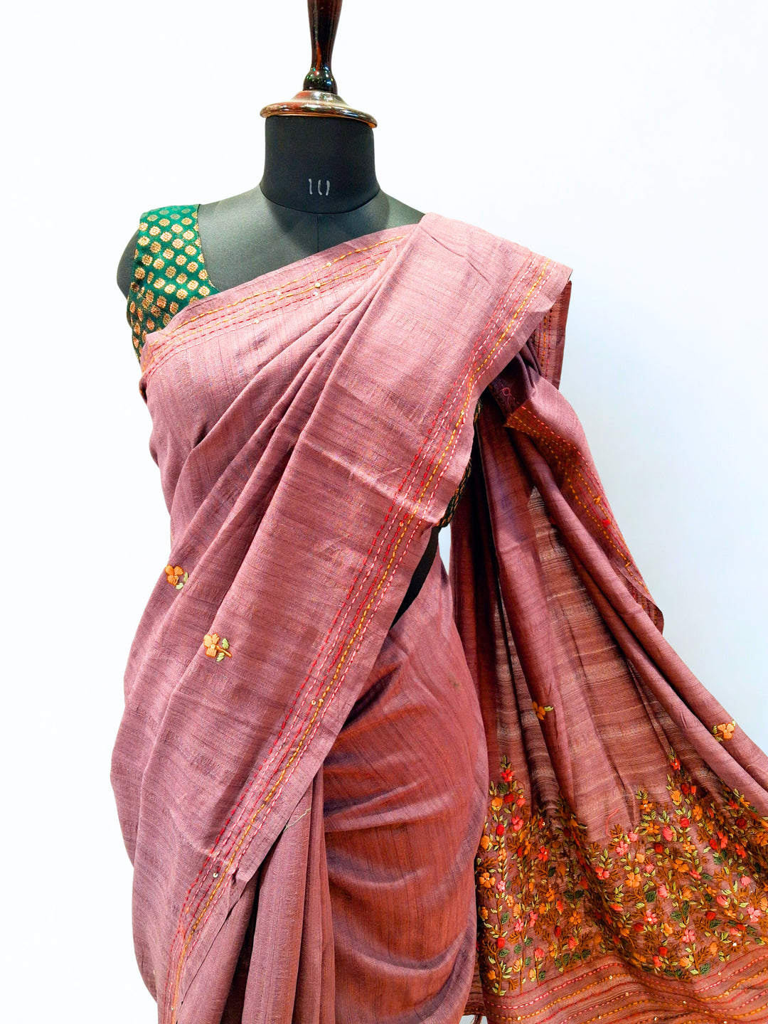 Muted dusty mauve tussar saree