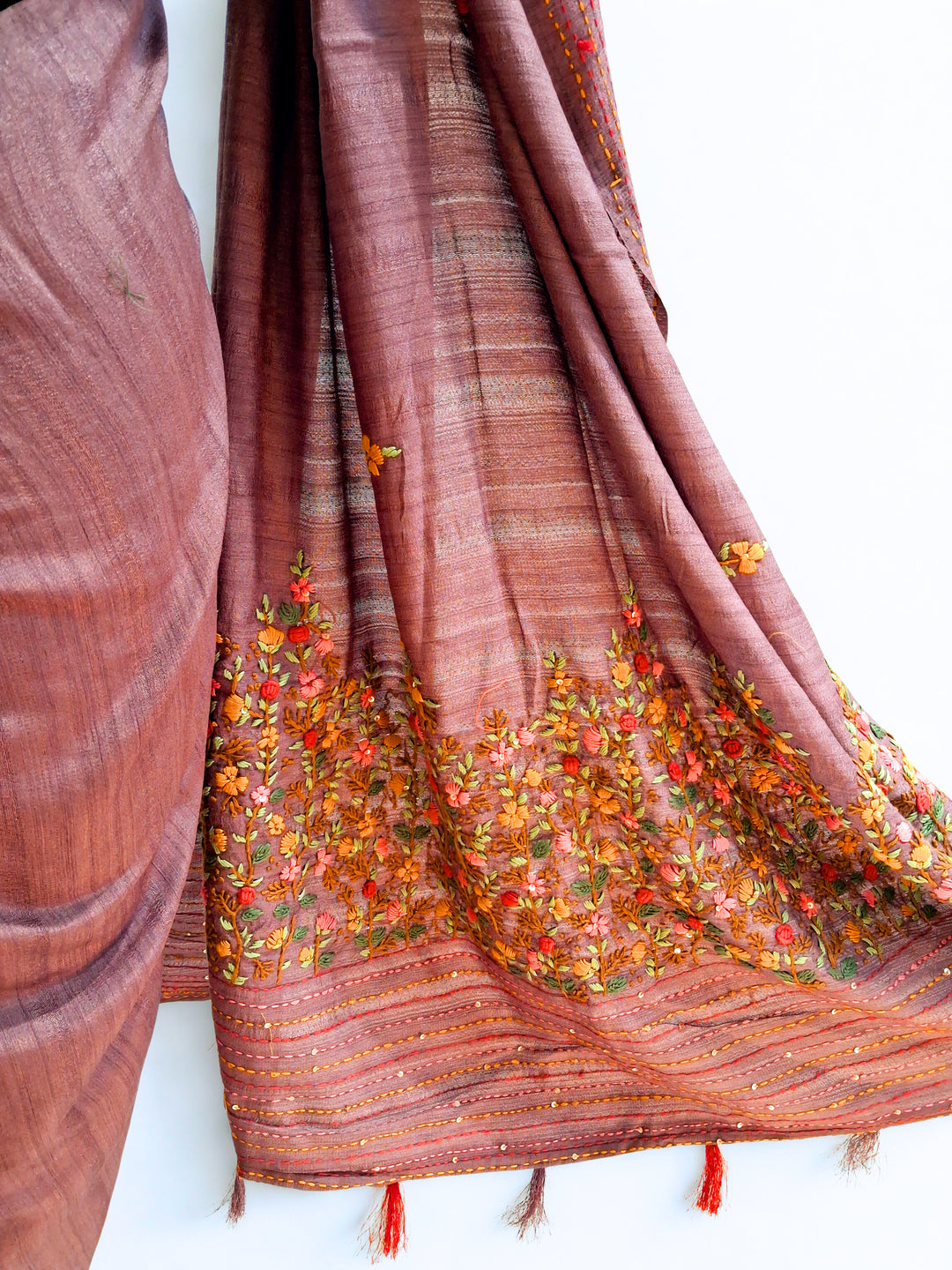 Muted dusty mauve tussar saree
