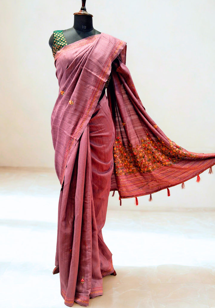Muted dusty mauve tussar saree