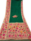 Bottle green floral border silk paithani saree