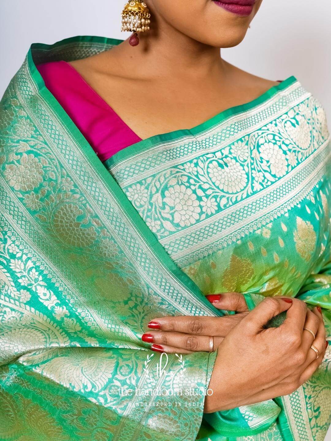 Mint green all over butta pure silk banarasi saree