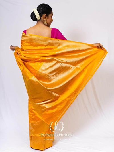 Golden yellow pure silk banarasi saree