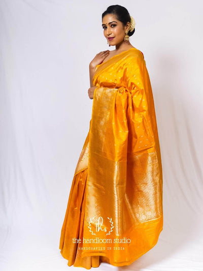 Golden yellow pure silk banarasi saree