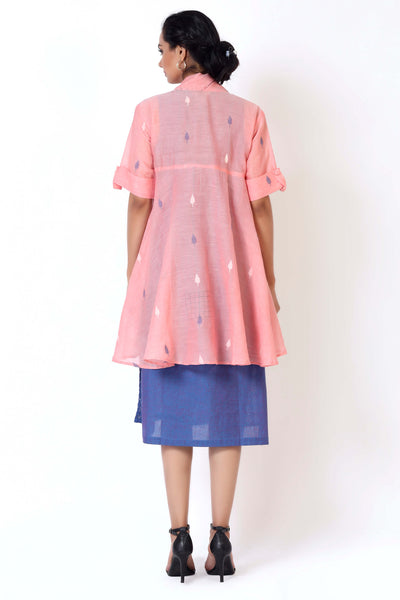 Shrug it - Blue Jamdani Dress with Pink Shrug