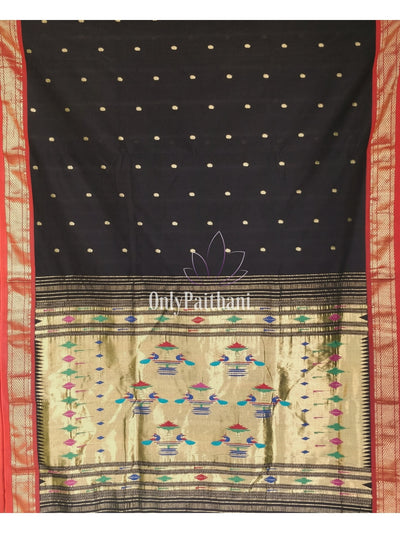 Black cotton paithani with red border