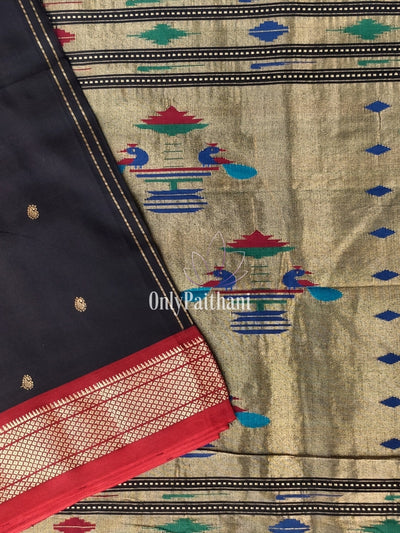 Black cotton paithani with red border