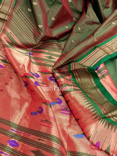 Two tone green silk paithani saree