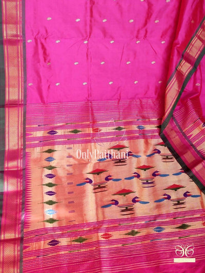 Pink double paithani silk paithani with green border
