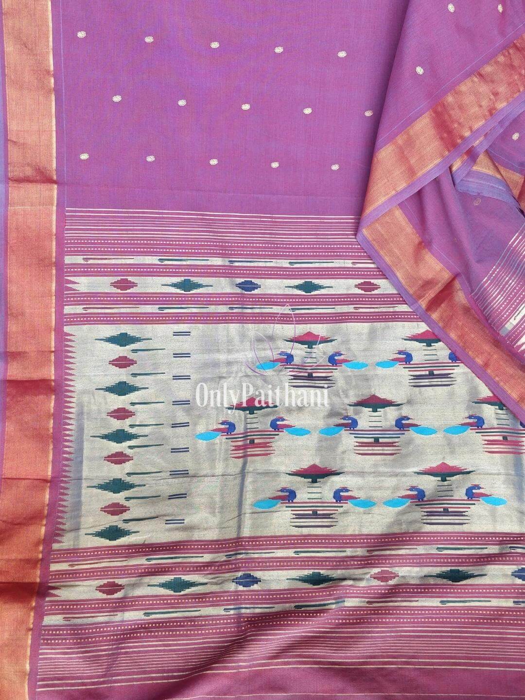 Mauve double pallu cotton paithani