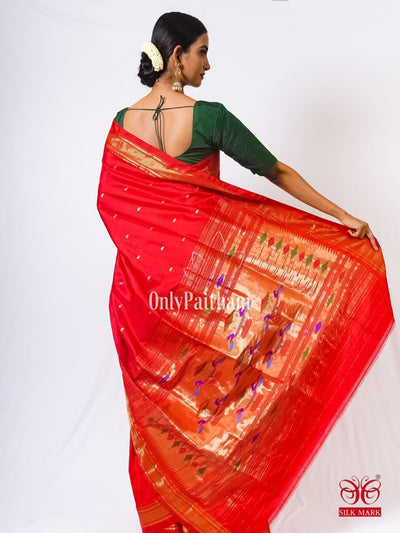 Handloom red silk paithani saree