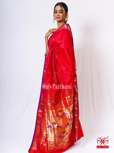 Handloom red silk paithani saree