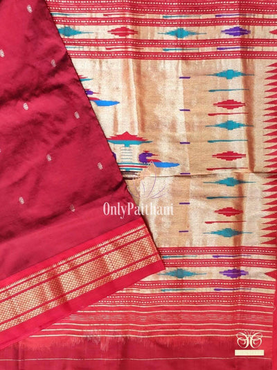 Maroon double pallu silk paithani saree in single color