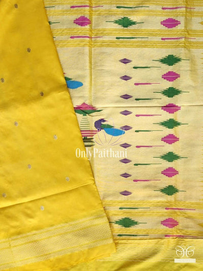 Yellow double pallu silk paithani saree