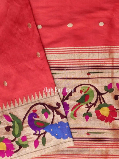 Red floral border silk paithani dupatta