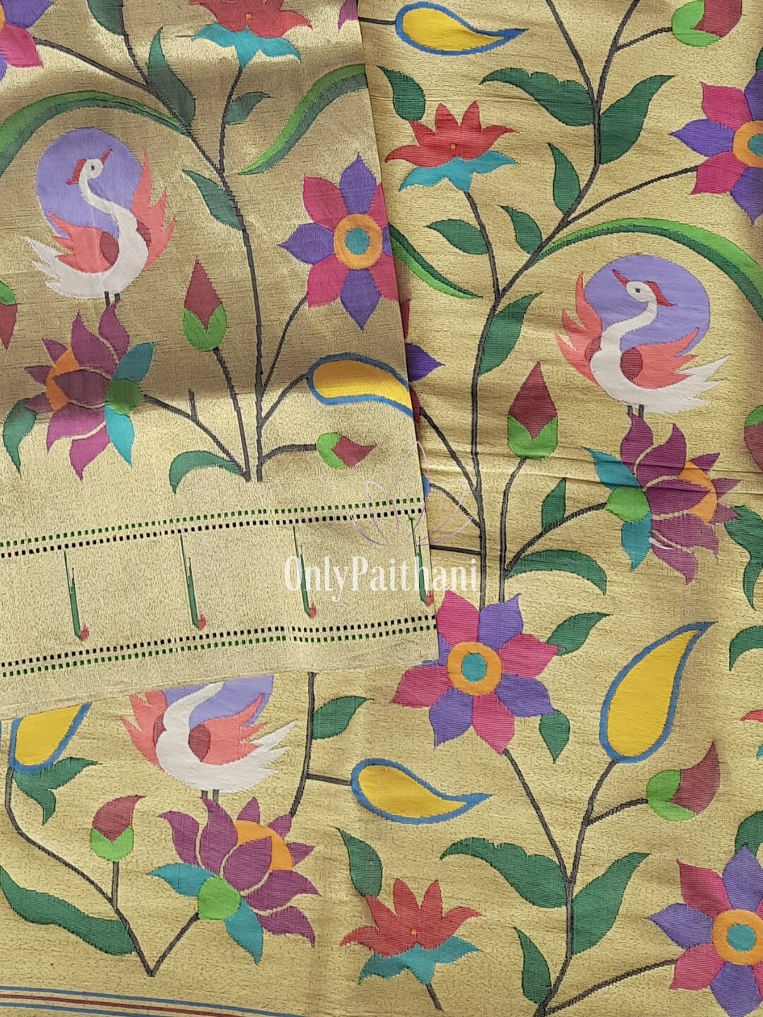 All  over tissue offwhite silk paithani with floral design
