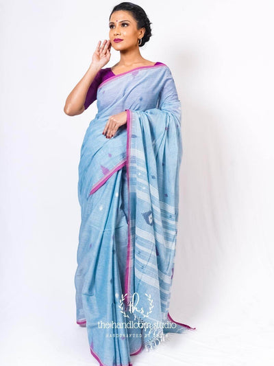 Powder blue cotton handloom jamdani saree