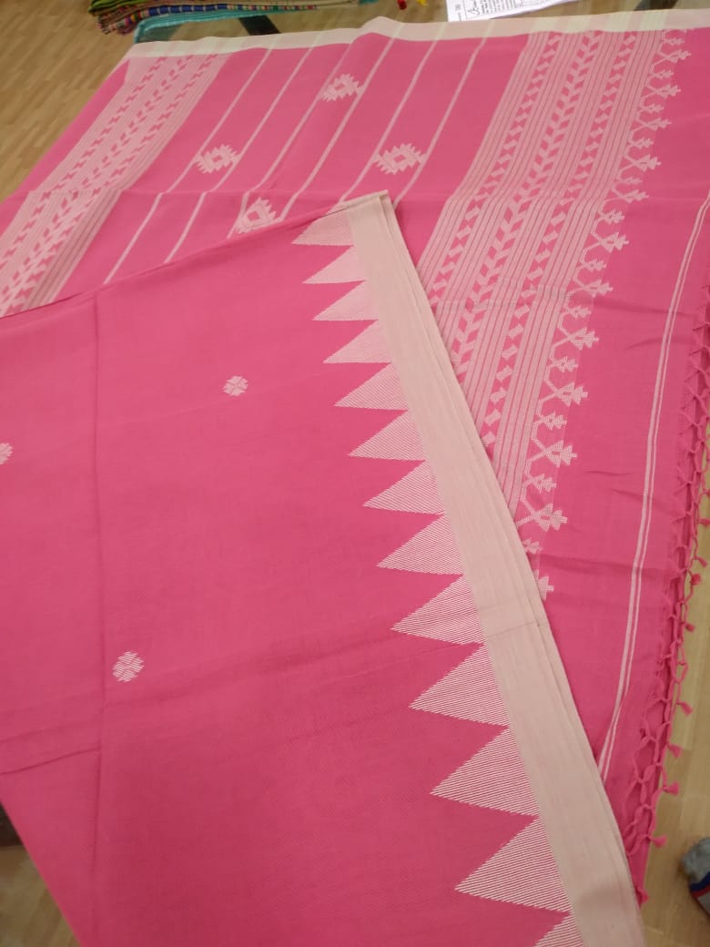 Pink jamdani cotton saree