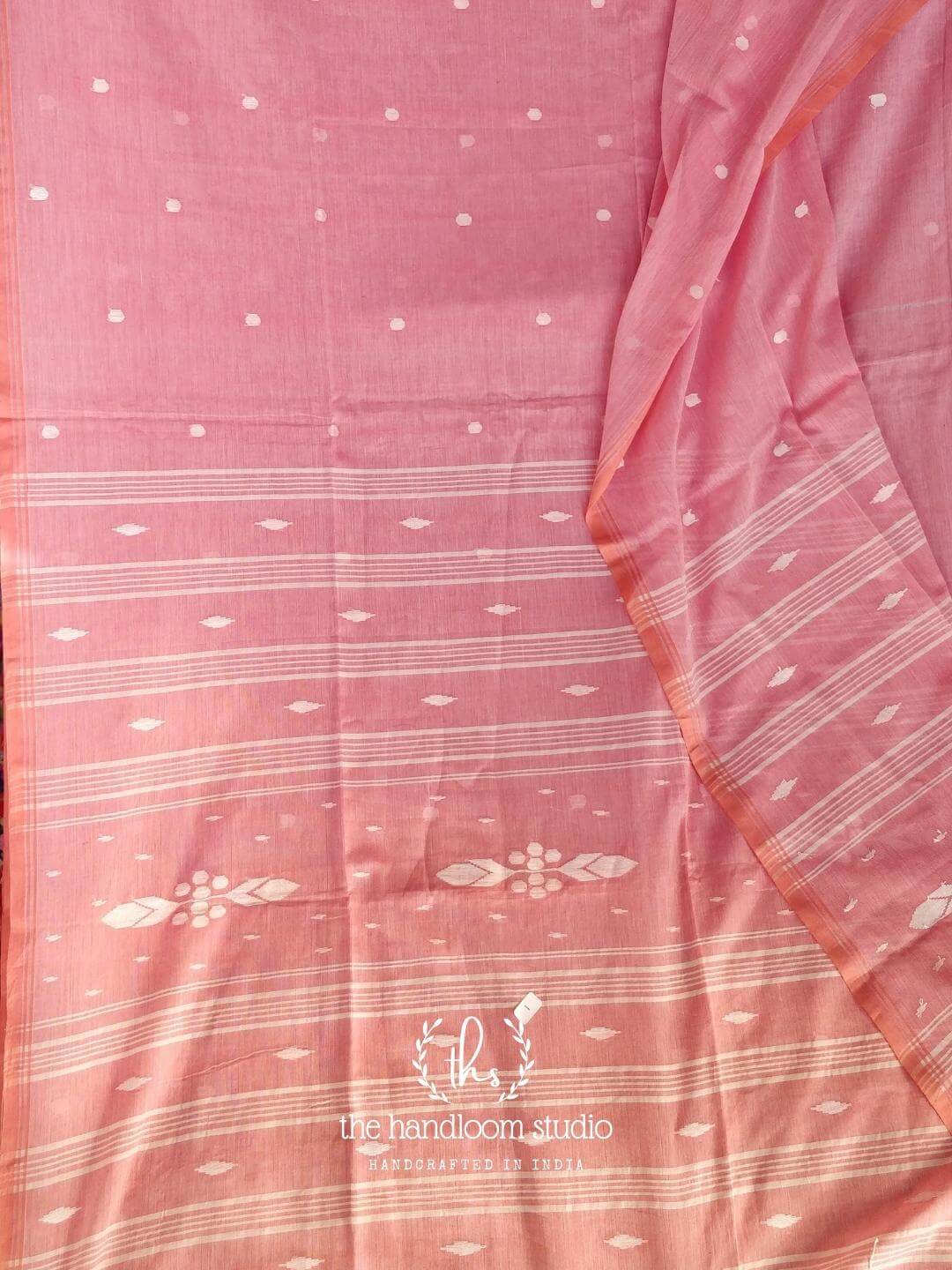 Baby pink jamdani cotton handloom saree