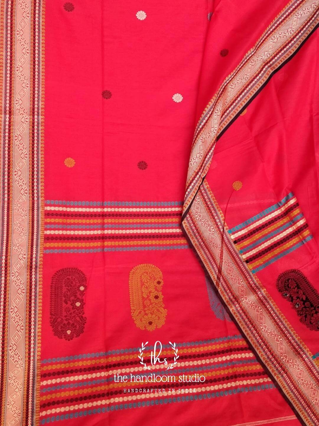 Fuchsia pink cotton jamdani handloom saree with rich border
