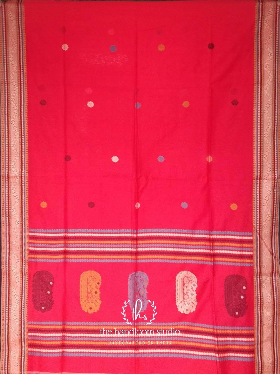 Fuchsia pink cotton jamdani handloom saree with rich border