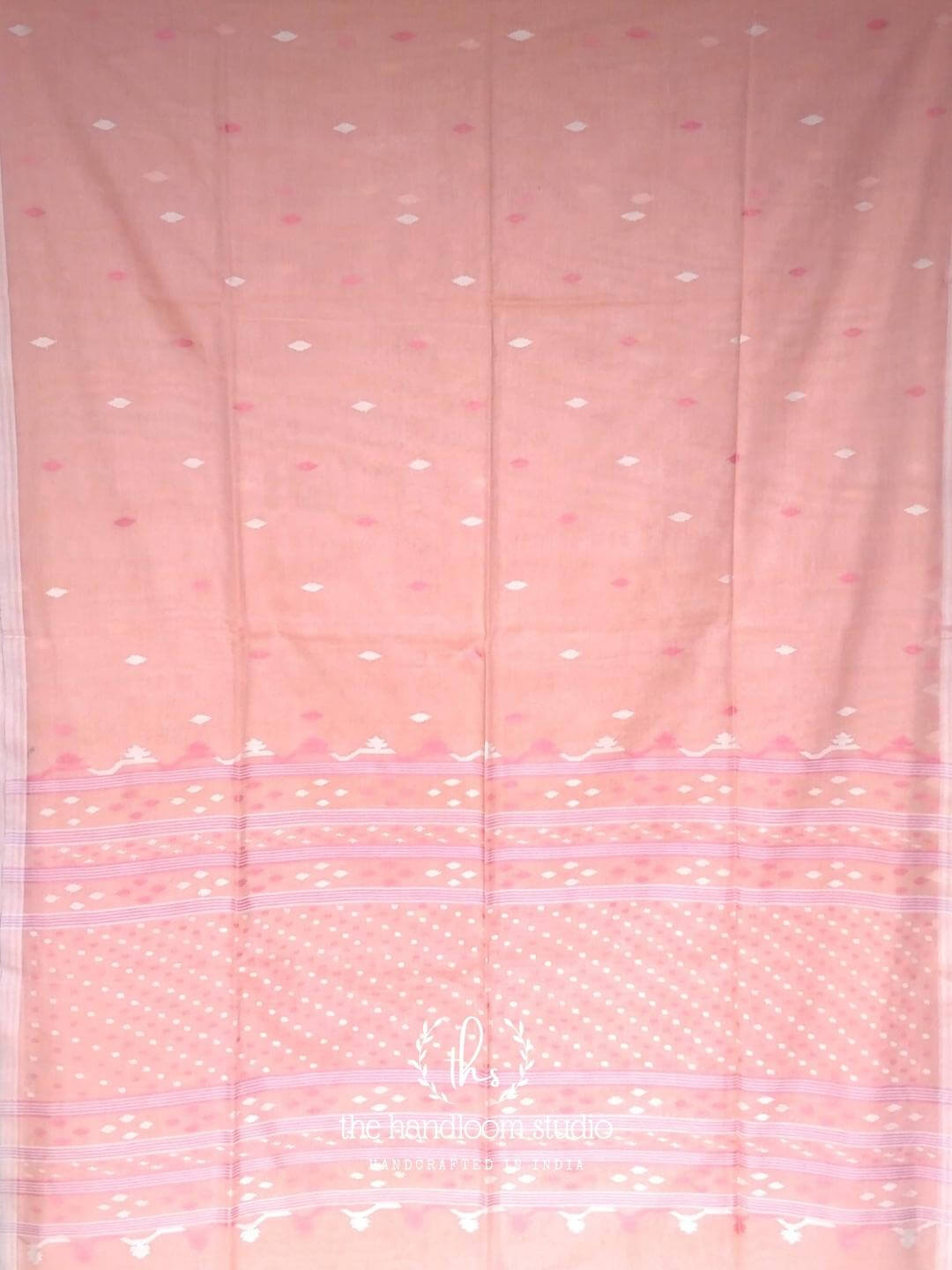 Peach cotton handloom jamdani saree