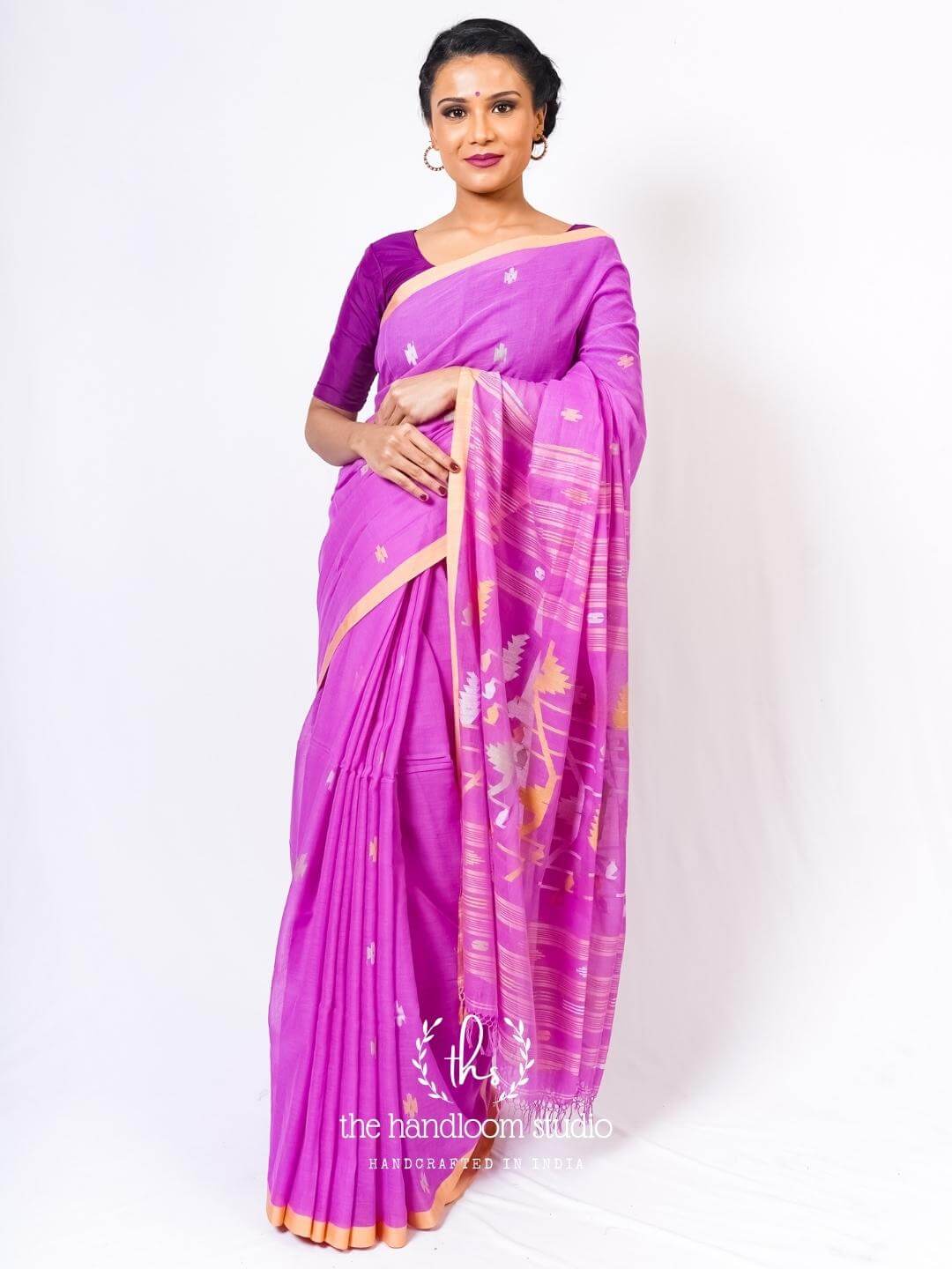Purple cotton jamdani saree