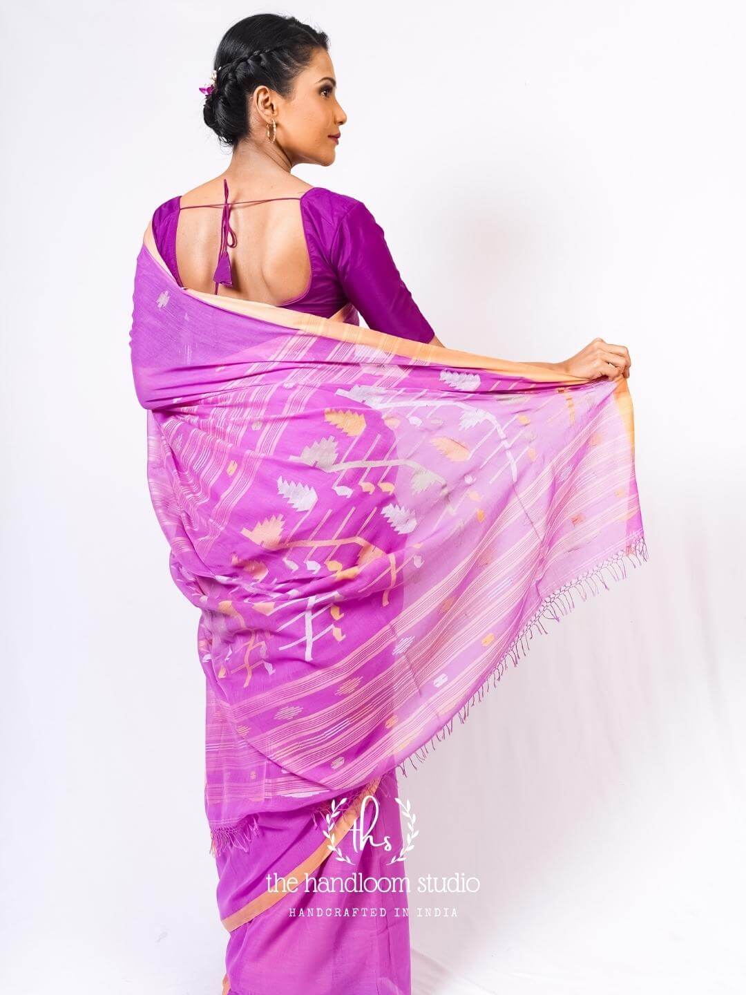 Purple cotton jamdani saree