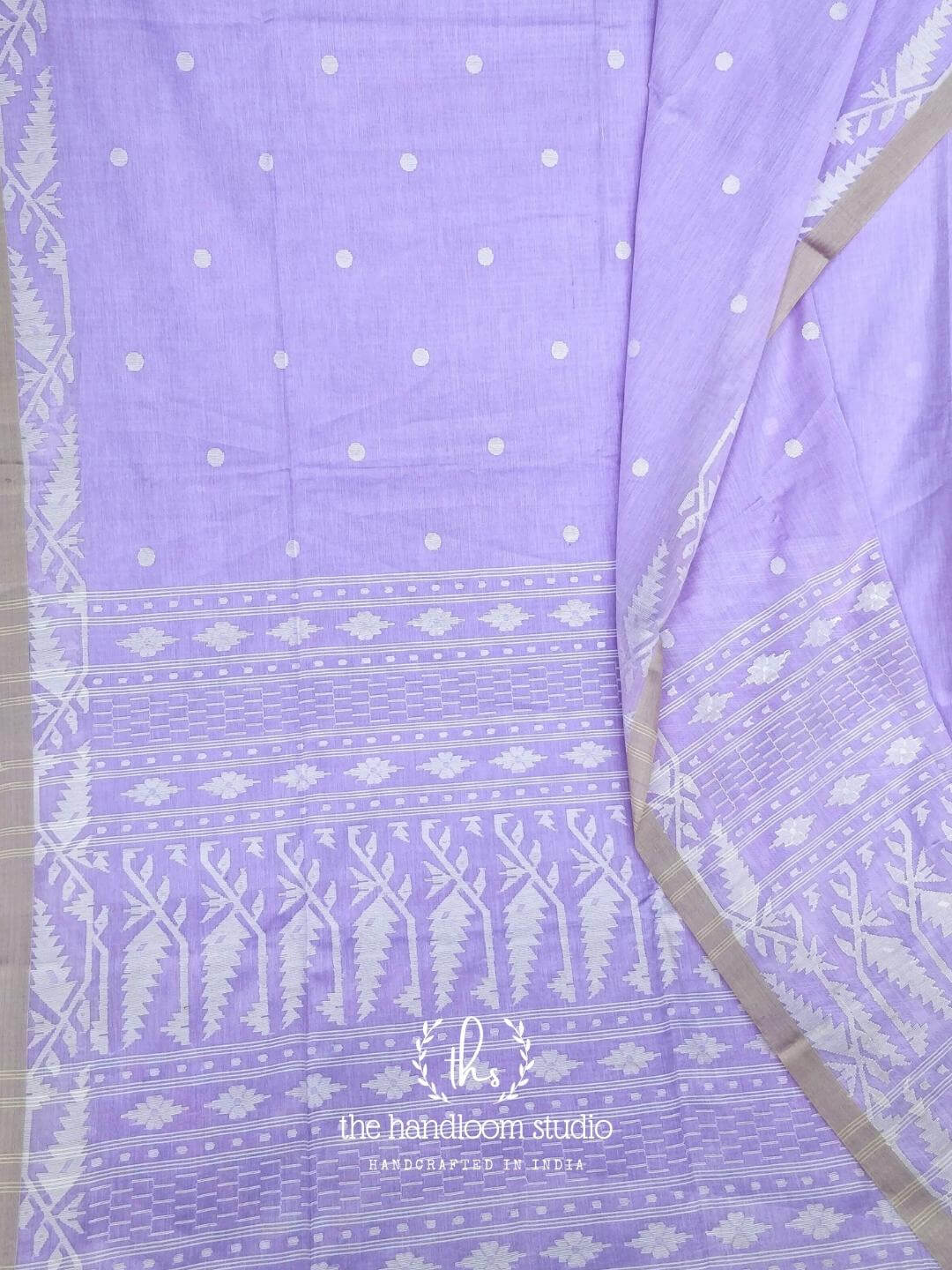 Lavender cotton handloom jamdani saree