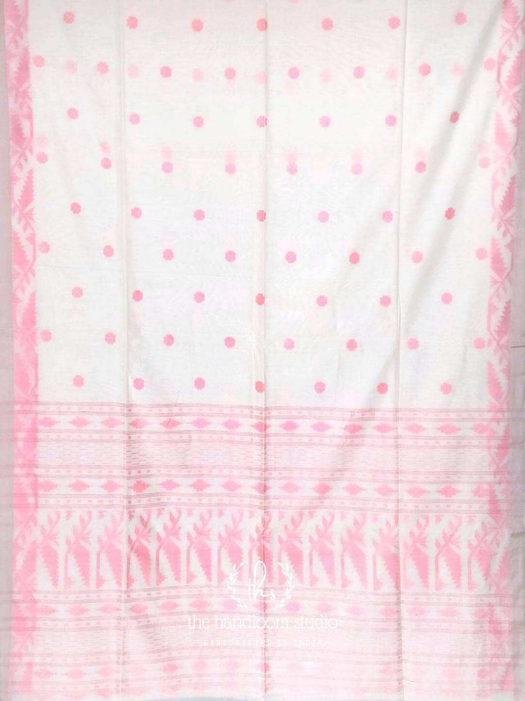 Offwhite cotton handloom jamdani saree with flower butti