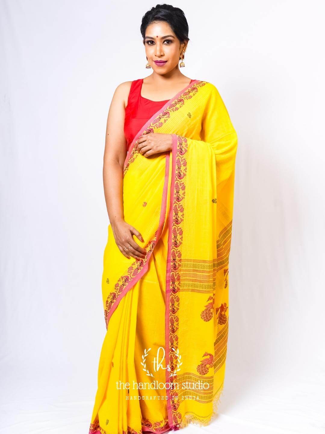 Yellow Jamdani cotton handloom saree