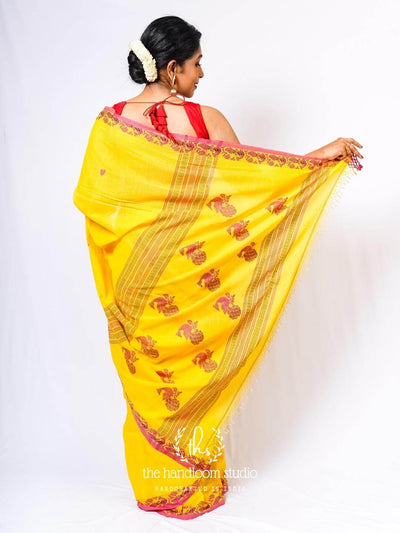 Yellow Jamdani cotton handloom saree