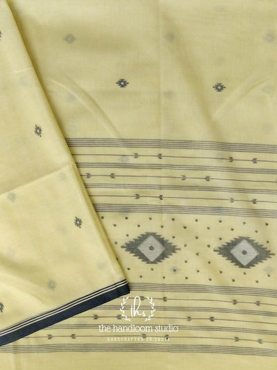 Pale yellow jamdani cotton handloom saree