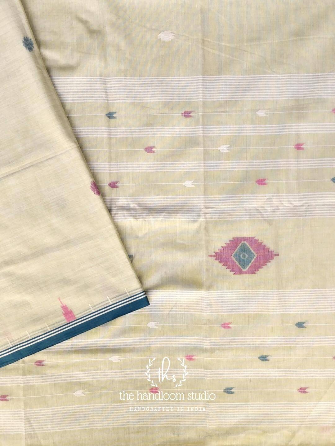 Beige bengal cotton jamdani handloom saree