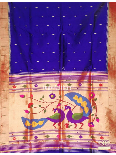 Blue muniya border silk paithani with rich pallu