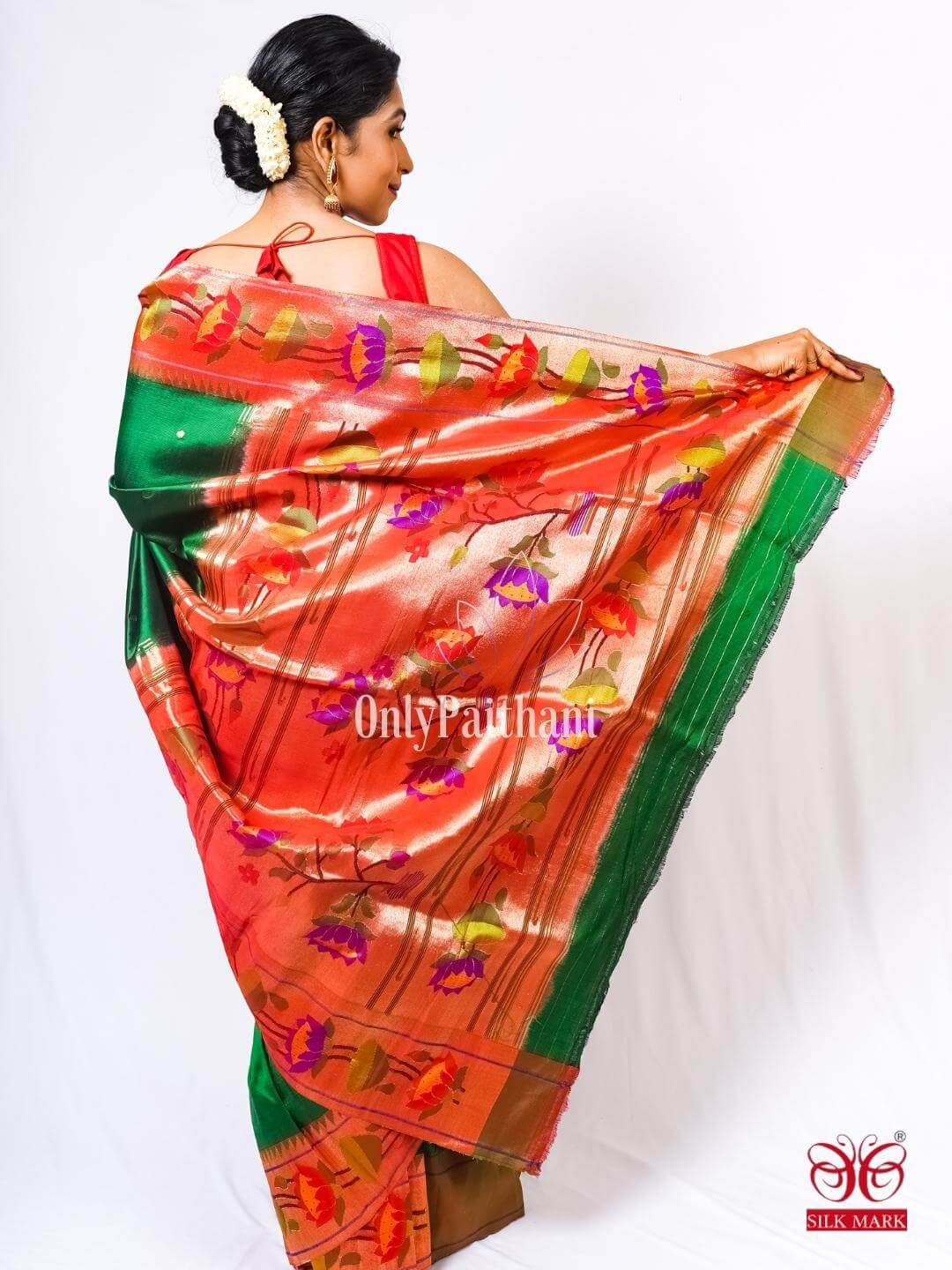 Buy Bottle Green Banarasi Silk Festival Wear Paithani Saree Online From  Wholesale Salwar.