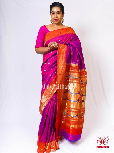 Pure paithani silk saree pink with zari woven floral buttas and rich z –  Cherrypick