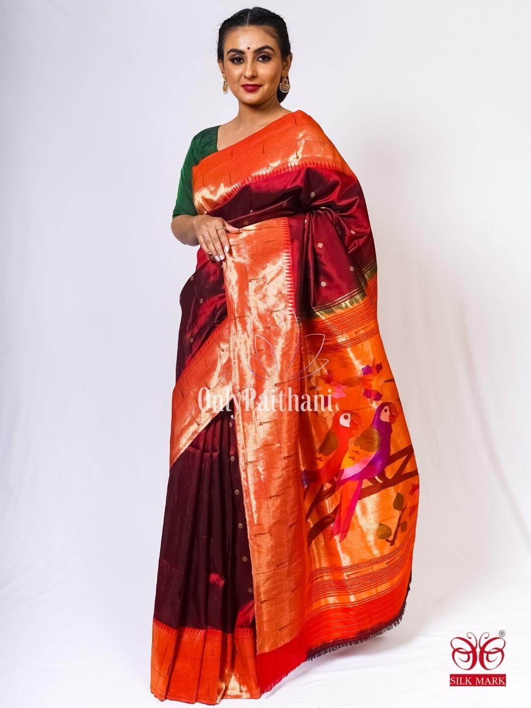 Maroon handloom silk paithani saree