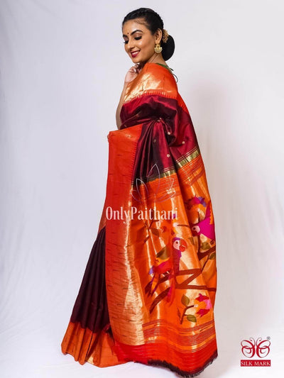 Maroon handloom silk paithani saree
