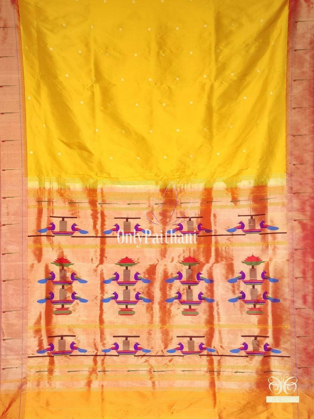 Yellow single muniya silk paithani