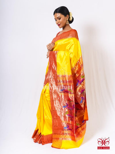 Shop Pure Silk Yellow Handloom Paithani Saree Online For Wedding