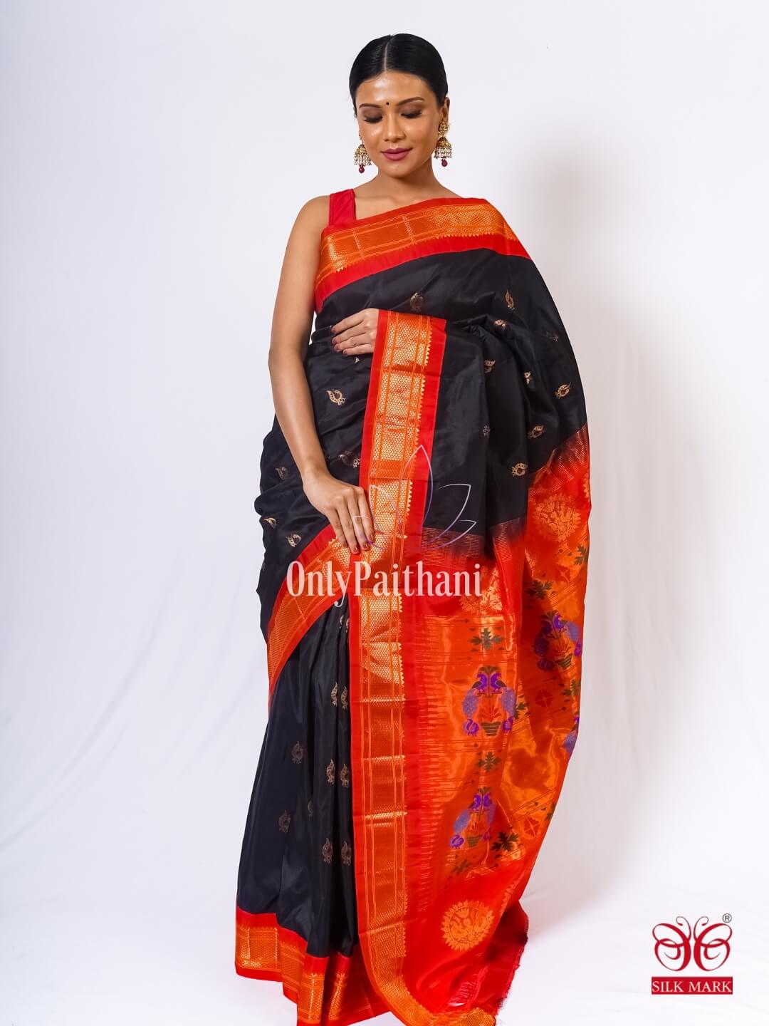 Handloom silk black paithani saree