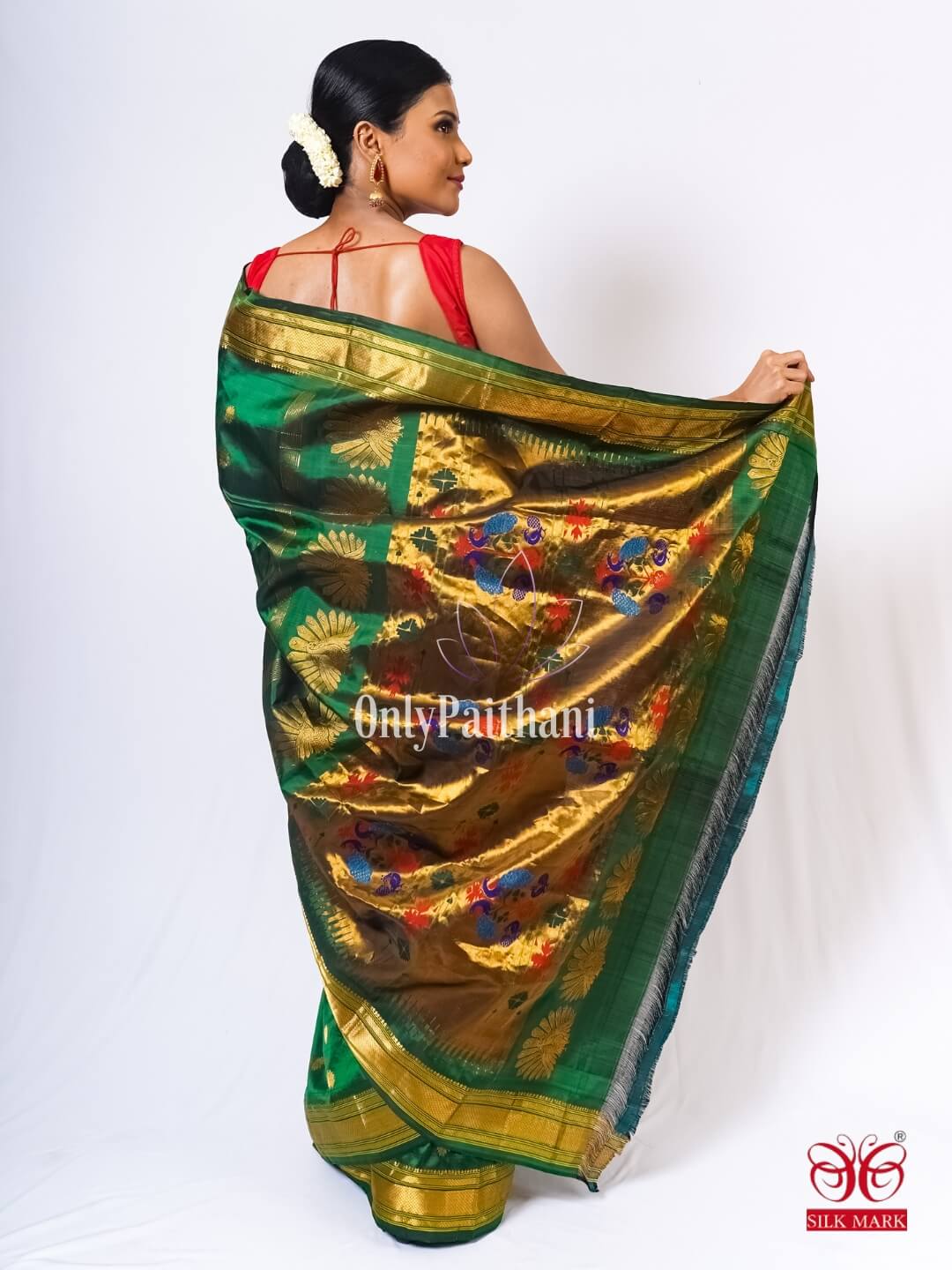Red & Emerald Green Silk Saree – Maharani