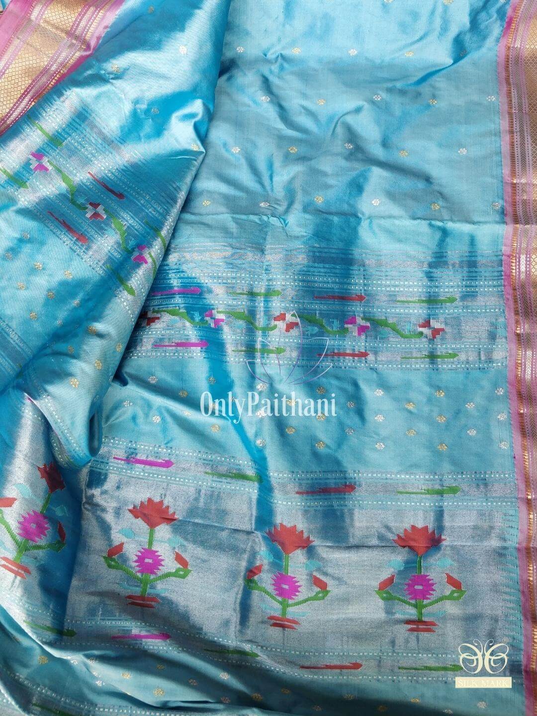 Powder blue rich pallu silk paithani