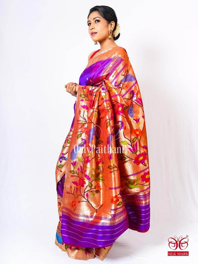Purple skirt border silk paithani saree