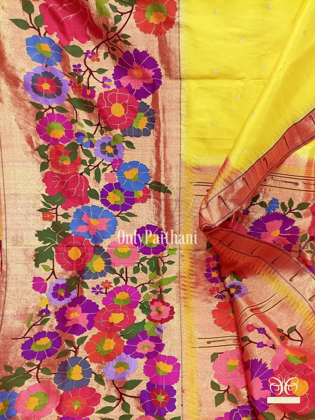 Skirt border yellow silk paithani saree
