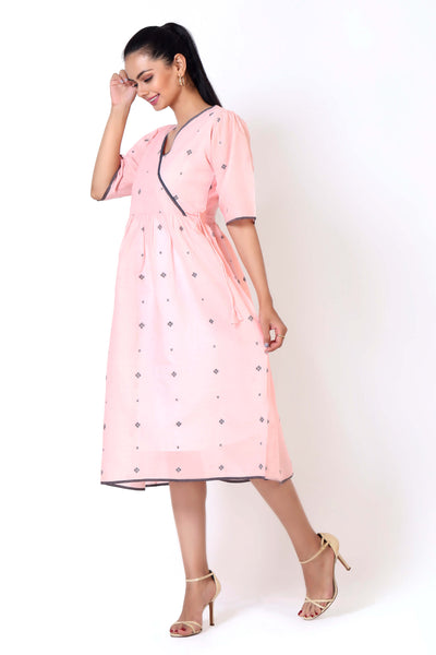 The Jamdani Side Tie Dress - Pink