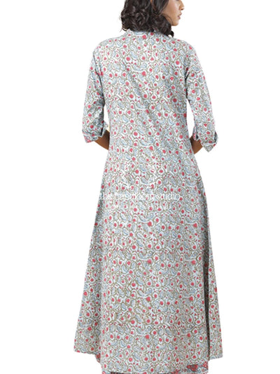 Short Kurta with Block Printed Red Floral Design Overlay
